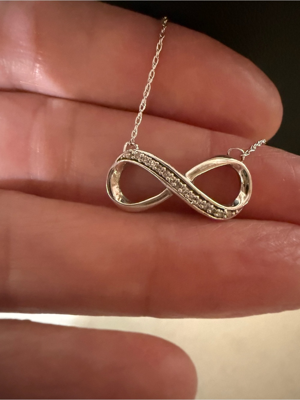 925 Sterling Silver Infinity Pendant Necklace with Diamond Accents - Picture 3 of 10